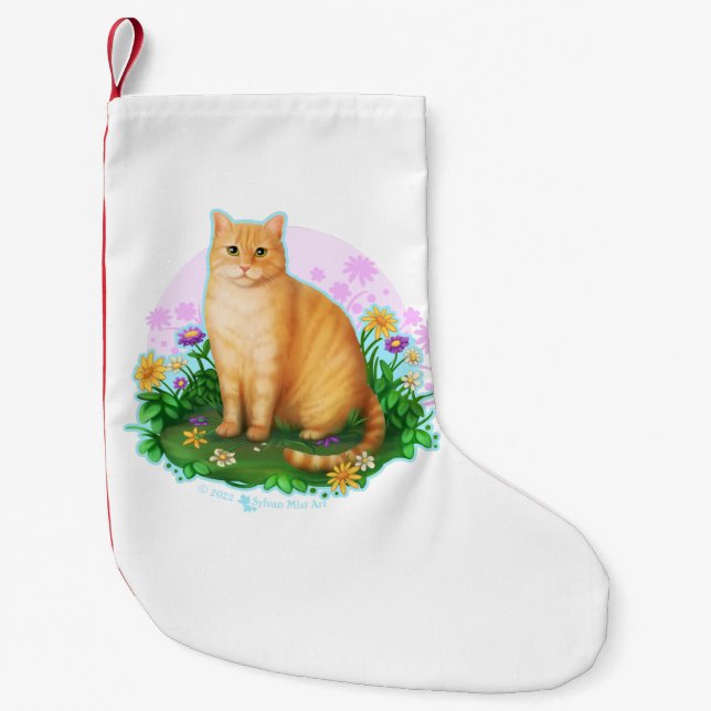 Orange Cat in the Flower Patch Small Christmas Stocking (Front)
