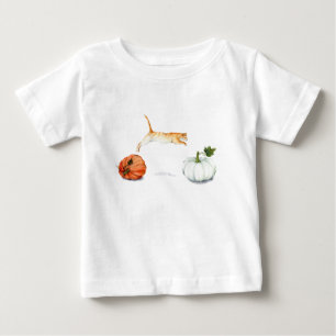 Orange Cat Jumping Between Pumpkins Baby T-Shirt