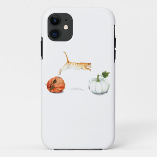 Orange Cat Jumping Between Pumpkins iPhone 11 Case