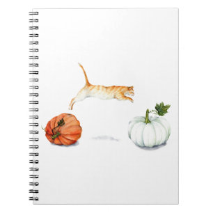 Orange Cat Jumping Between Pumpkins Notebook
