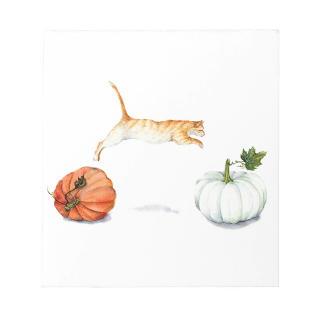 Orange Cat Jumping Between Pumpkins Notepad (Front)