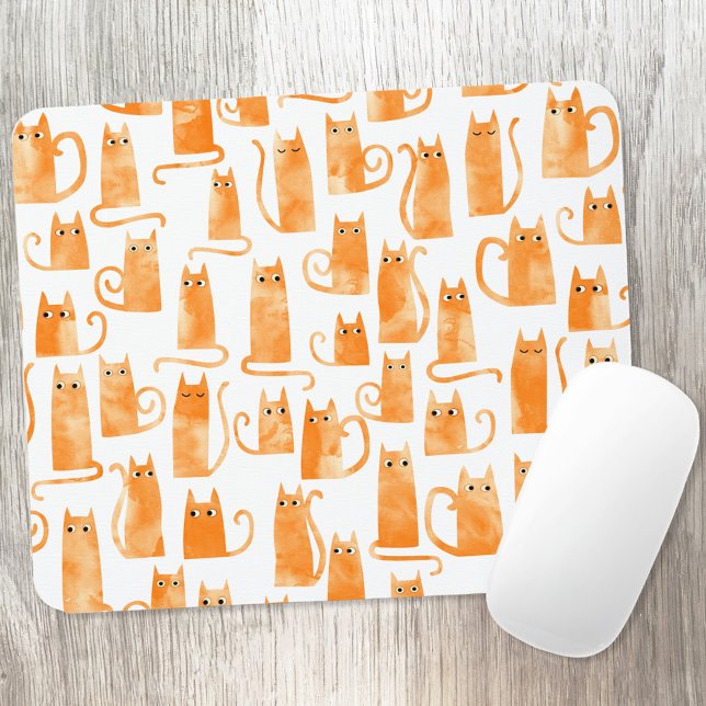 Orange Cat Mouse Pad (Fun and quirky watercolor orange ginger cat pattern mouse mat)