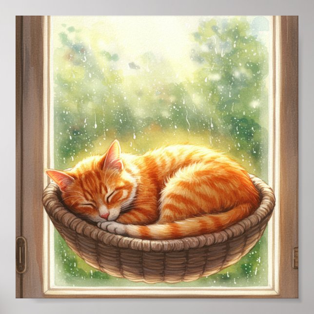 Orange Cat Napping Poster (Front)