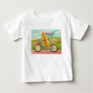 Orange Cat on a Purple Bicycle Baby T-Shirt