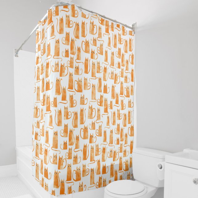 Orange Cat Pattern (Fun Orange Ginger Cat pattern watercolor art shower curtain)