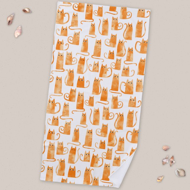 Orange Cat Pattern Beach Towel (Orange ginger cat pattern beach towel)