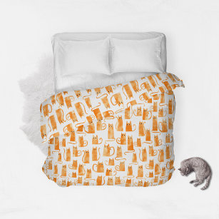 Orange Cat Pattern Duvet Cover