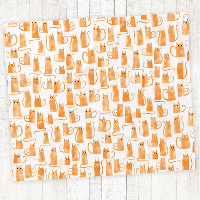 Orange Cat Pattern Fleece Blanket (Orange cat watercolor fun fleece blanket)
