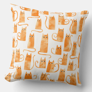 Orange Cat Pattern Throw Pillow