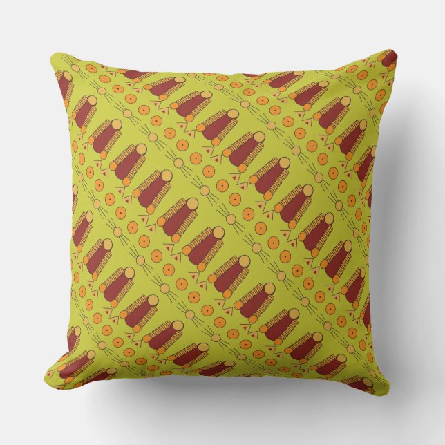 Orange CAT pattern Throw Pillow (Front)