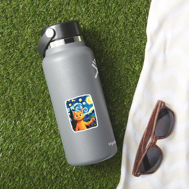 Orange Cat Selfie  Starry Night Cat Mom Cat Lovers (HydroFlask Insitu)