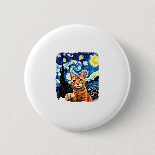 Orange Cat Selfie  Starry Night Cat Mom Cat Lovers 2 Inch Round Button (Front)