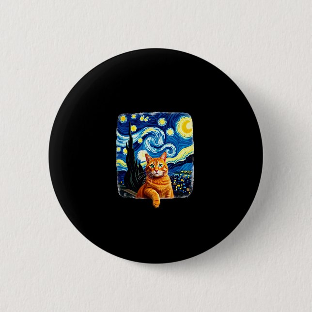 Orange Cat Selfie  Starry Night Cat Mom Cat Lovers 2 Inch Round Button (Front)