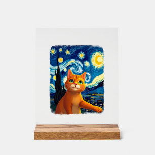 Orange Cat Selfie Starry Night Cat Mom Cat Lovers Acrylic Sign