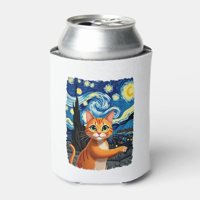 Orange Cat Selfie  Starry Night Cat Mom Cat Lovers Can Cooler (Can Front)