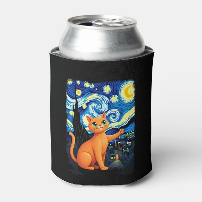 Orange Cat Selfie  Starry Night Cat Mom Cat Lovers Can Cooler (Can Front)