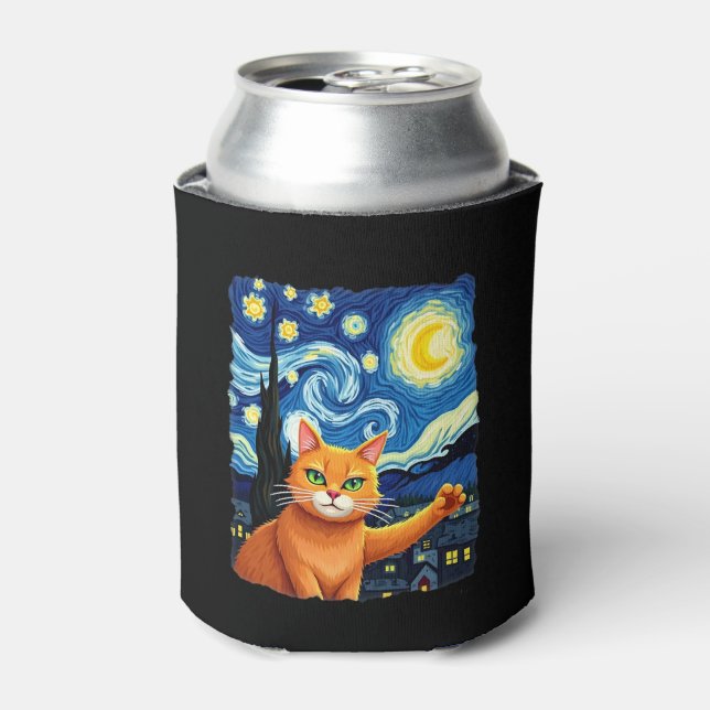 Orange Cat Selfie  Starry Night Cat Mom Cat Lovers Can Cooler (Can Front)