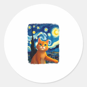 Orange Cat Selfie Starry Night Cat Mom Cat Lovers Classic Round Sticker