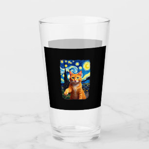 Orange Cat Selfie  Starry Night Cat Mom Cat Lovers Glass