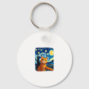 Orange Cat Selfie  Starry Night Cat Mom Cat Lovers Keychain