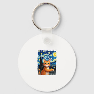 Orange Cat Selfie  Starry Night Cat Mom Cat Lovers Keychain