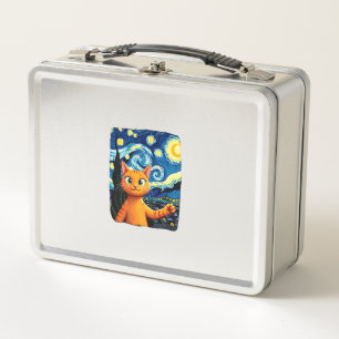 Orange Cat Selfie Starry Night Cat Mom Cat Lovers Metal Lunch Box