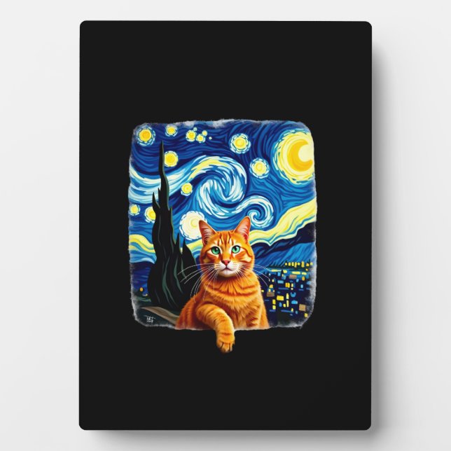 Orange Cat Selfie  Starry Night Cat Mom Cat Lovers Plaque (Front)