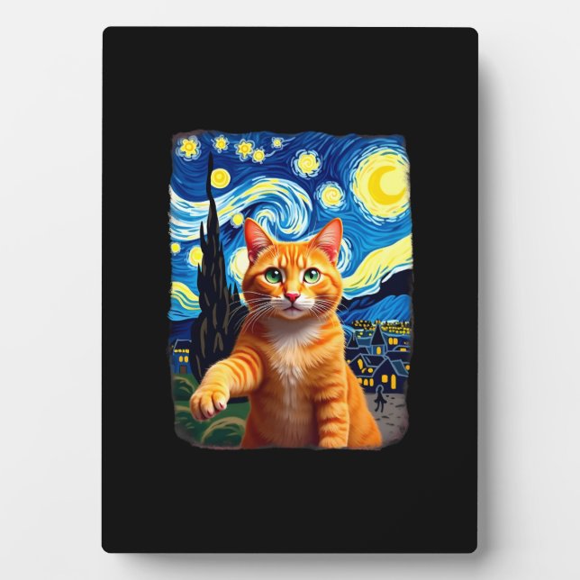 Orange Cat Selfie  Starry Night Cat Mom Cat Lovers Plaque (Front)