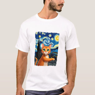 Orange Cat Selfie  Starry Night Cat Mom Cat Lovers T-Shirt