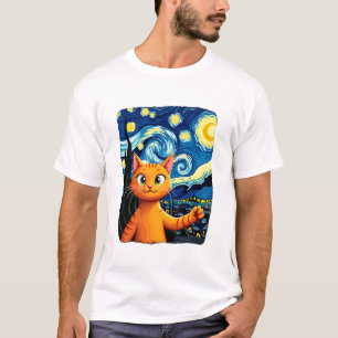 Orange Cat Selfie  Starry Night Cat Mom Cat Lovers T-Shirt
