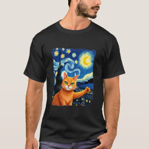 Orange Cat Selfie Starry Night Cat Mom Cat Lovers T-Shirt