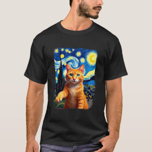 Orange Cat Selfie  Starry Night Cat Mom Cat Lovers T-Shirt