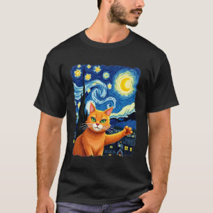 Orange Cat Selfie  Starry Night Cat Mom Cat Lovers T-Shirt
