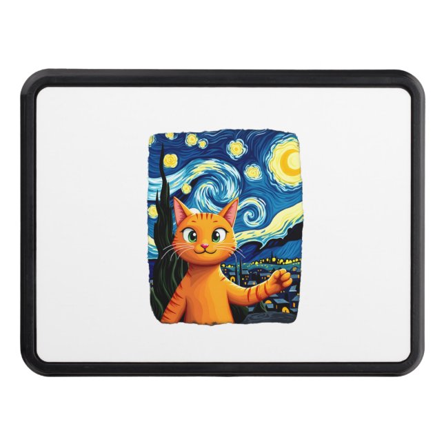 Orange Cat Selfie  Starry Night Cat Mom Cat Lovers Trailer Hitch Cover (Front)