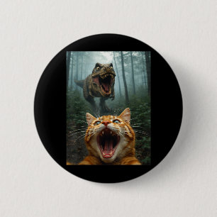 Orange Cat Selfie with T-Rex Dinosaur Funny Men 2 Inch Round Button
