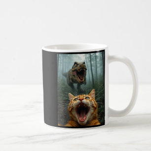 Orange Cat Selfie with T-Rex Dinosaur Funny Men Coffee Mug