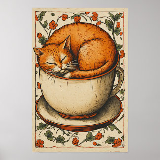 Orange Cat Slow Morning Poster