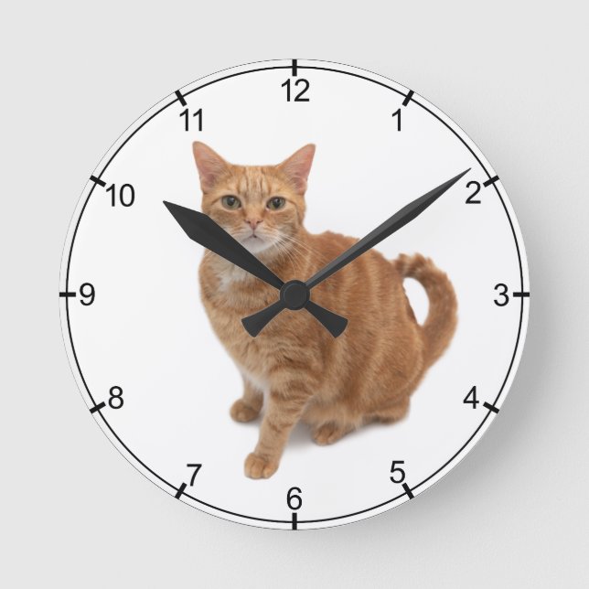 Orange Cat Standing Round Clock (Front)