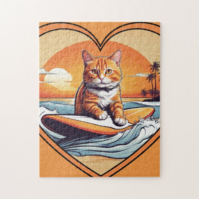 Orange Cat Surfing Jigsaw Puzzle (Vertical)