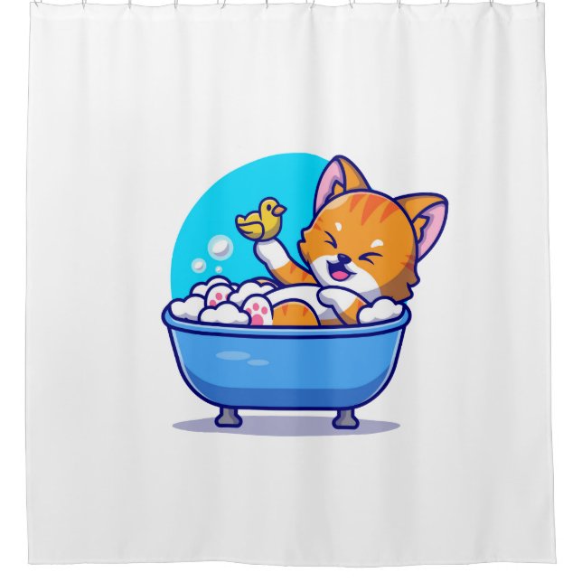 Orange cat taking bath funny cute (Front)