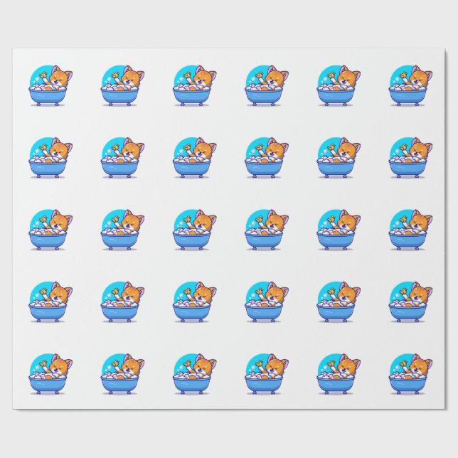 Orange cat taking bath funny cute wrapping paper (Flat)