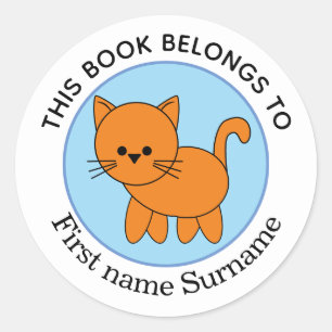 Orange Cat This Book Belongs To Personalized  Classic Round Sticker