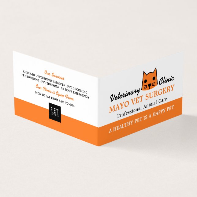 Orange Cat, Veterinarian, Veterinary Detailed Business Card (Outside)
