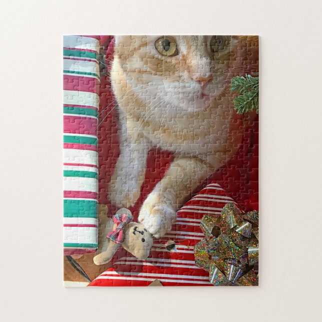 Orange cat with Christmas presents Jigsaw Puzzle (Vertical)