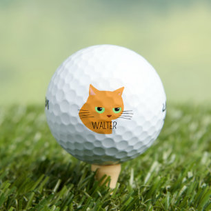 Orange Cat with Custom Name Funny Cat Golf Balls