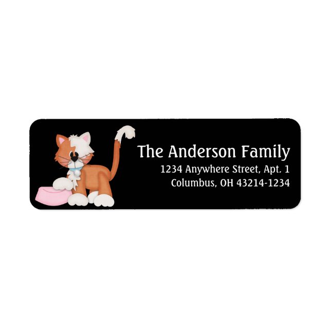 Orange Cat with Food Dish Return Address Labels (Front)