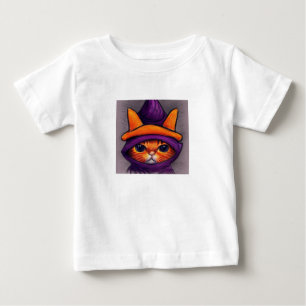 Orange Cat with Purple Witch Hat Halloween  Baby T-Shirt
