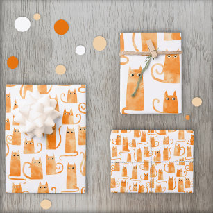 Orange Cat Wrapping Paper Sheet