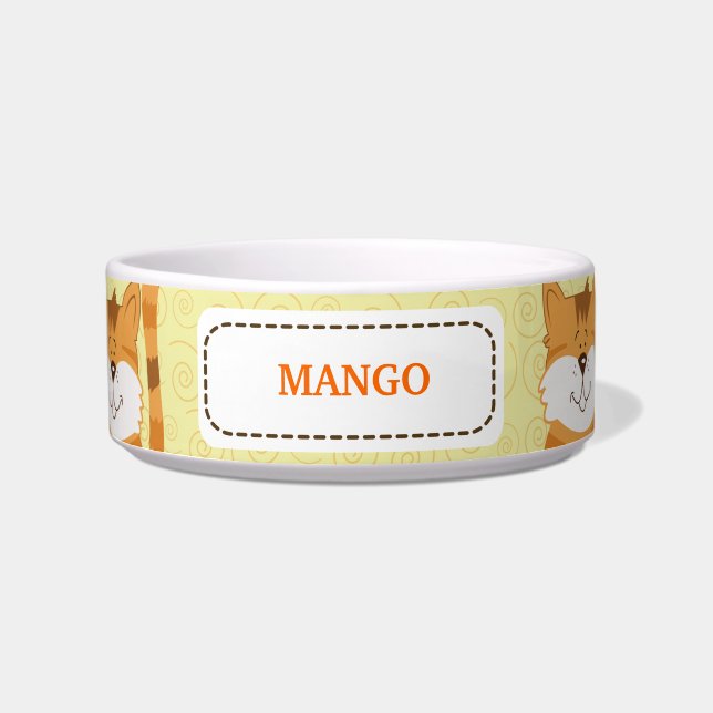 Orange Cats Customized Pet Cat Food Bowl - Yellow (Front)