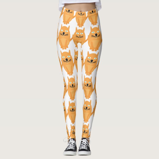 Orange Cats Pattern Leggings (Front)